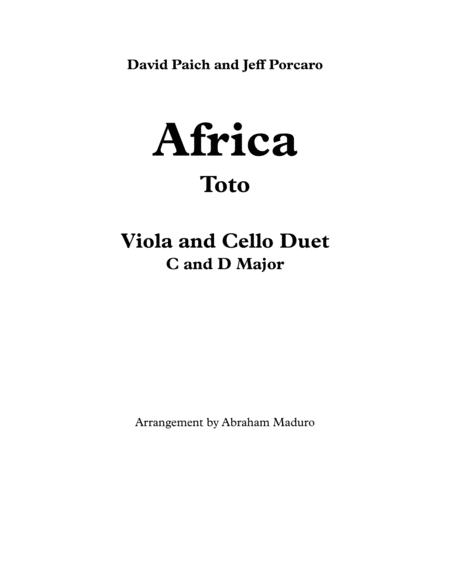 Africa By Toto Viola Cello Duet Two Tonalities Included Sheet Music