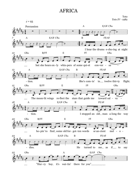 Free Sheet Music Africa Lead Sheet Melody Notated