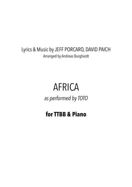 Africa Toto For Choir Ttbb Piano Sheet Music