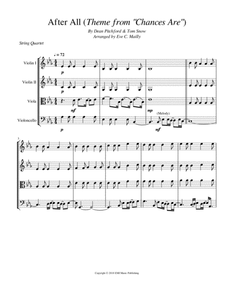 After All Theme From Chances Are String Quartet Sheet Music