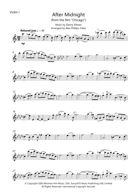 After Midnight From The Film Chicago String Quartet Sheet Music