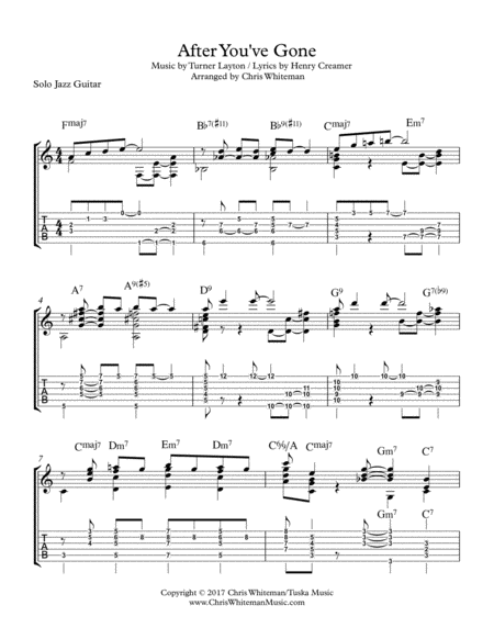 After You Ve Gone Jazz Guitar Chord Melody Sheet Music