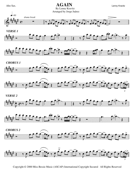 Free Sheet Music Again Alto Sax