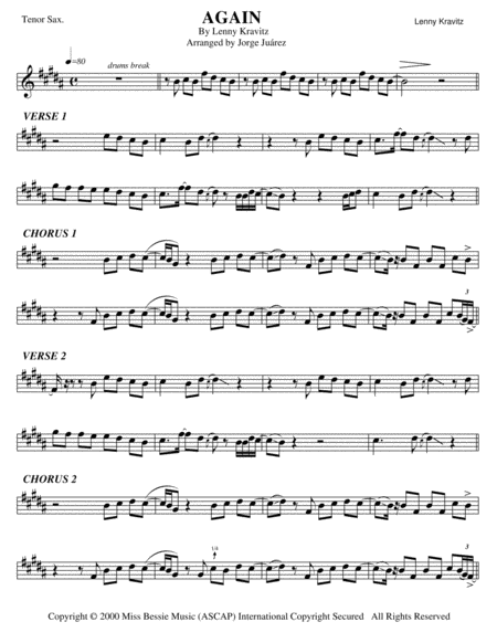 Free Sheet Music Again Tenor Sax