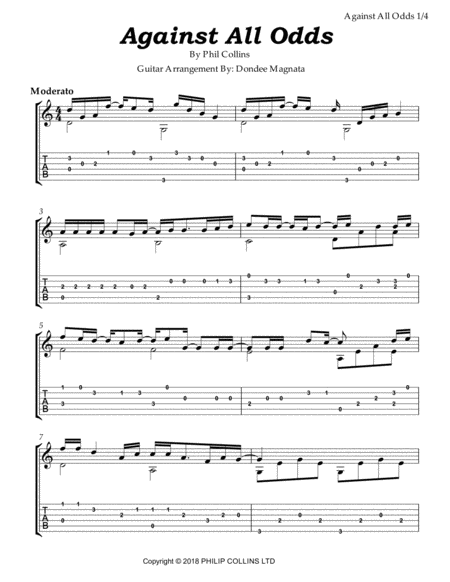 Against All Odds Easy Fingerstyle Guitar Arrangement With Tab Sheet Music