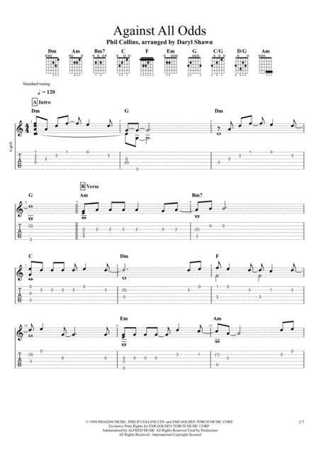 Against All Odds Phil Collins For Solo Fingerstyle Guitar Sheet Music