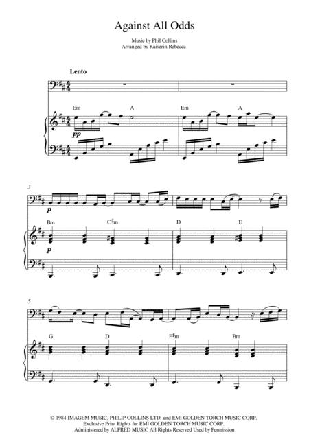 Against All Odds Take A Look At Me Now Cello Solo And Piano Accompaniment Sheet Music