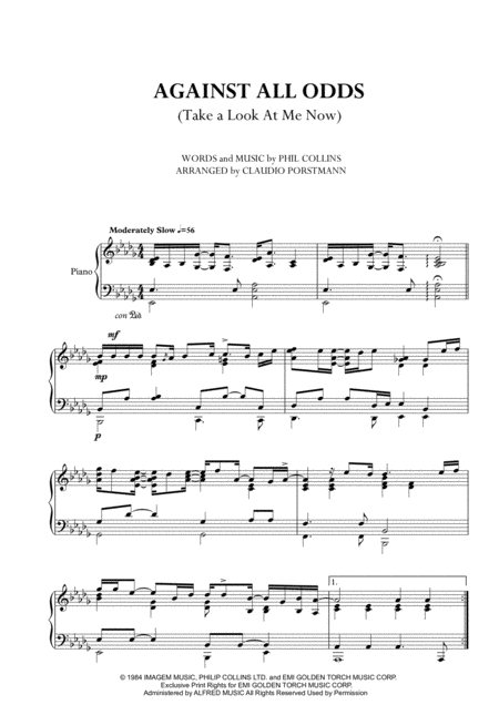 Against All Odds Take A Look At Me Now Sheet Music