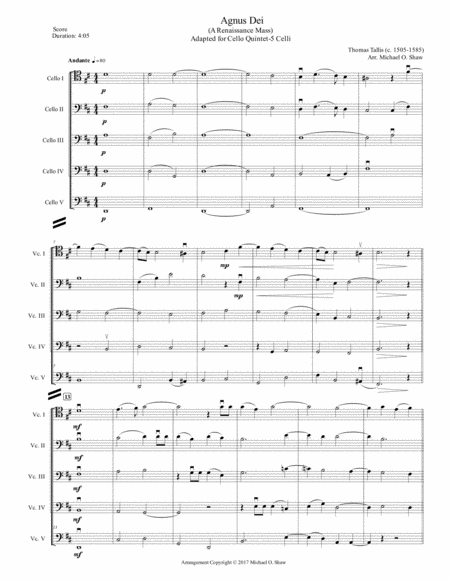 Free Sheet Music Agnes Dei A Renaissance Mass For Cello Quintet 5 Cellos