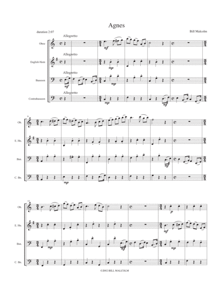 Free Sheet Music Agnes For Double Reed Quartet