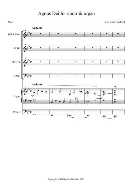 Agnus Dei For Mixed Choir Organ Sheet Music