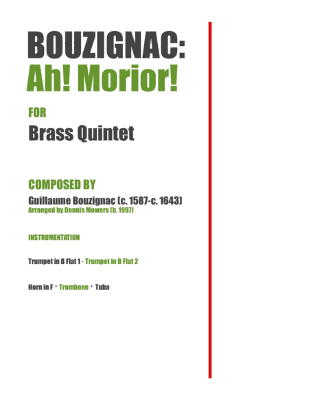 Free Sheet Music Ah Morior For Brass Quintet Guillaume Bouzignac