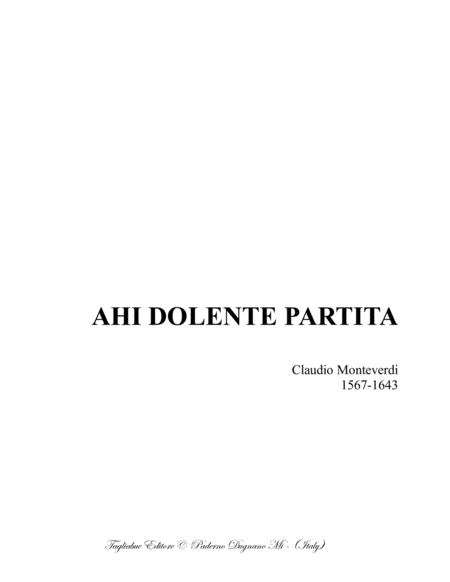 Ahi Dolente Partita Monteverdi For Ssatb Choir Sheet Music