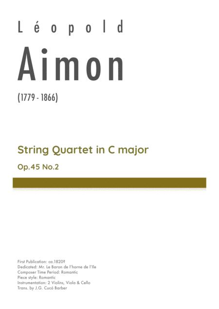 Aimon String Quartet In C Major Op 45 No 2 Sheet Music