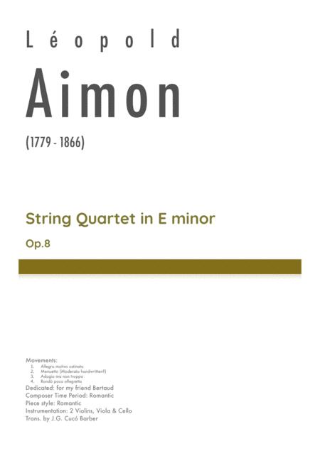 Aimon String Quartet In E Minor Op 8 Sheet Music