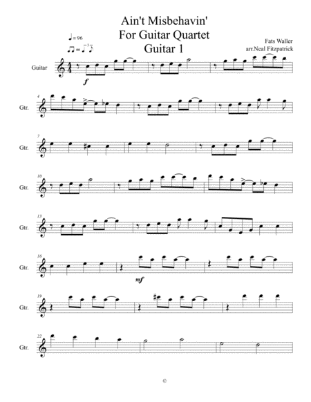 Free Sheet Music Aint Misbehavin For Guitar Quartet Guitar 1