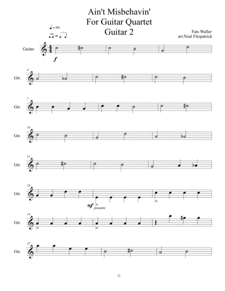 Aint Misbehavin For Guitar Quartet Guitar 2 Sheet Music