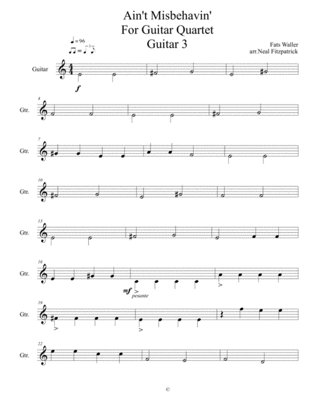 Aint Misbehavin For Guitar Quartet Guitar 3 Sheet Music