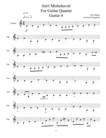 Aint Misbehavin For Guitar Quartet Guitar 4 Sheet Music