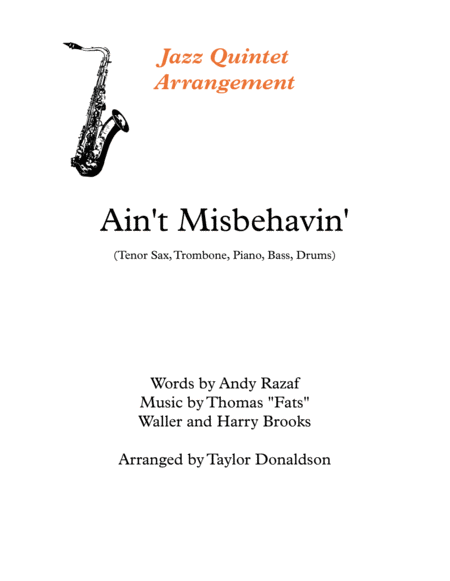 Aint Misbehavin Jazz Quintet Sheet Music