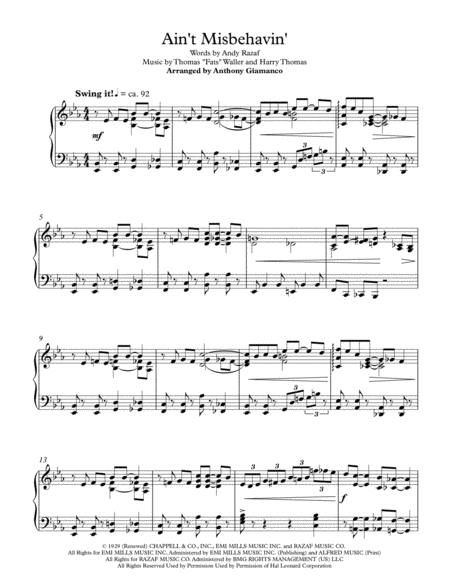 Aint Misbehavin Piano Solo Sheet Music