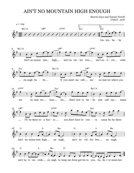 Free Sheet Music Aint No Mountain High Enough Leadsheet Melody Notated