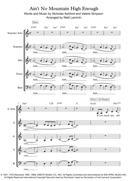 Aint No Mountain High Enough Satb Lead Vocal Sheet Music