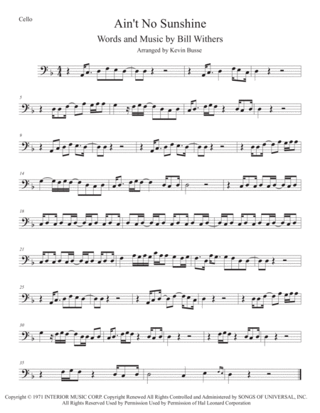 Aint No Sunshine Cello Sheet Music