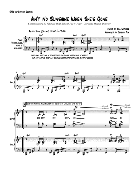 Aint No Sunshine When Shes Gone Ssatb Level Iii Sheet Music