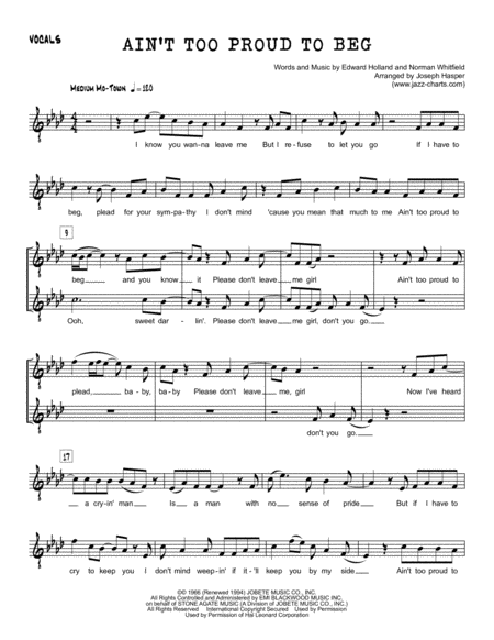 Free Sheet Music Aint Too Proud To Beg Jazz Ensemble And Vocal Parts Only