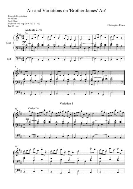 Free Sheet Music Air And Variations On Brother James Air For Organ