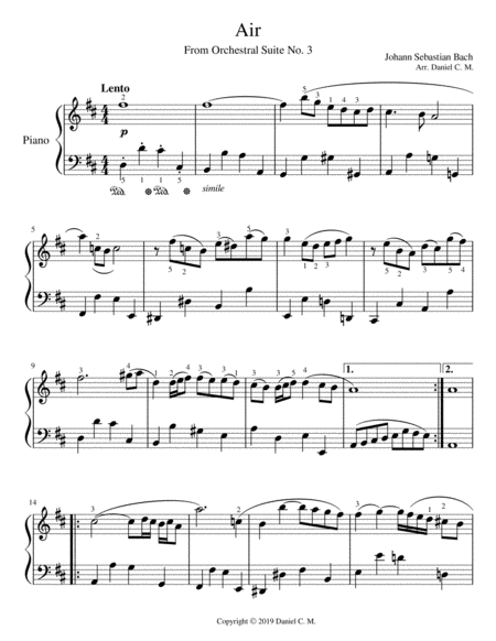 Air For Piano Simplified Sheet Music