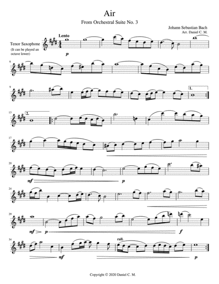 Air For Tenor Saxophone And Piano Sheet Music