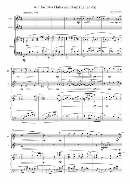 Free Sheet Music Air For Two Flutes And Harp Languida