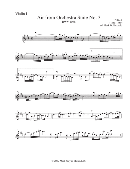 Free Sheet Music Air From Orchestra Suite No 3 In D Major Bwv 1068