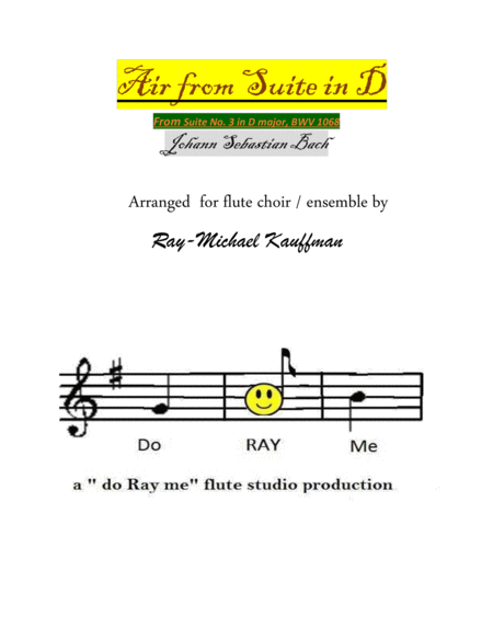 Air From Suite In D By Bach For Flute Choir Flute Ensemble Sheet Music