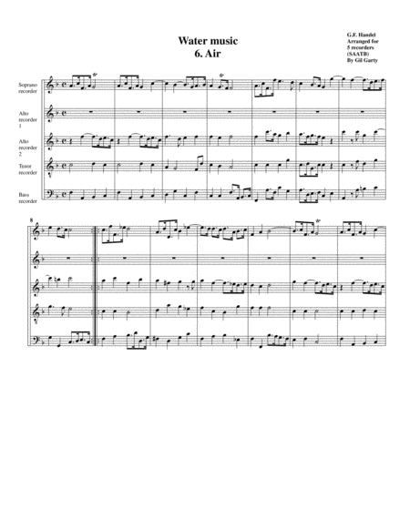 Air From Water Music Arrangement For 5 Recorders Sheet Music