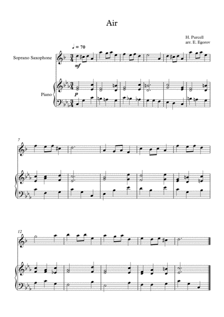 Free Sheet Music Air Henry Purcell For Soprano Saxophone Piano