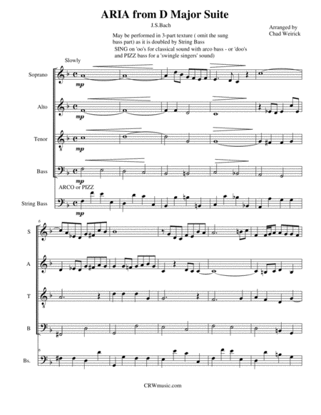 Free Sheet Music Air On A G String Aria From D Major Suite Js Bach