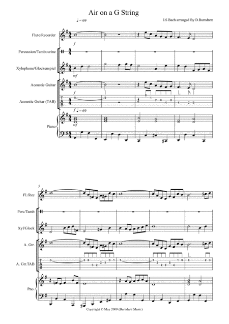 Air On A G String For Classroom Orff Ensemble Sheet Music