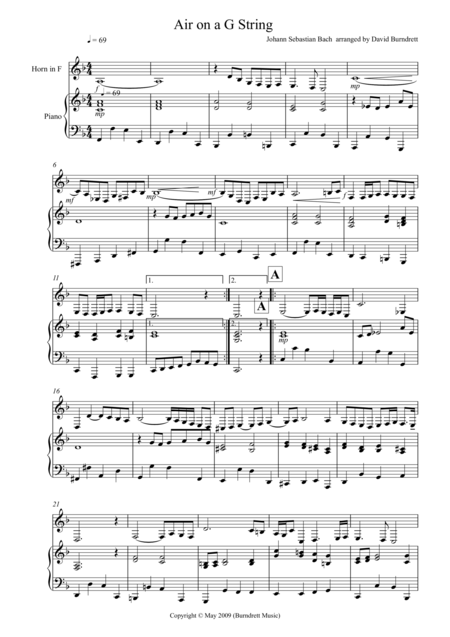 Free Sheet Music Air On A G String For Horn In F And Piano