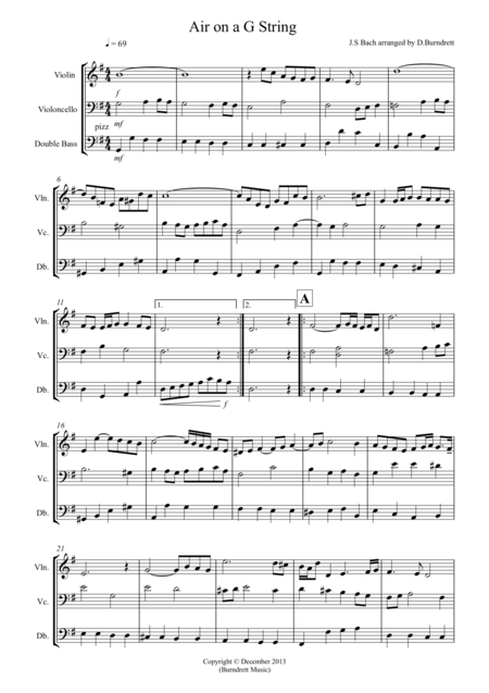 Free Sheet Music Air On A G String For Mixed String Trio