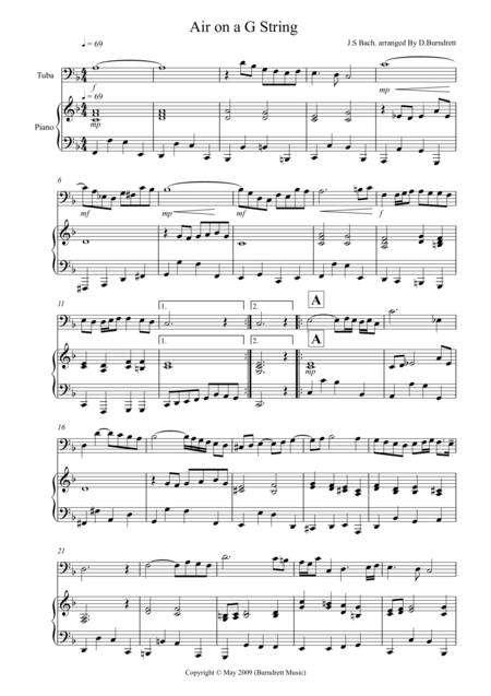 Air On A G String For Tuba And Piano Sheet Music