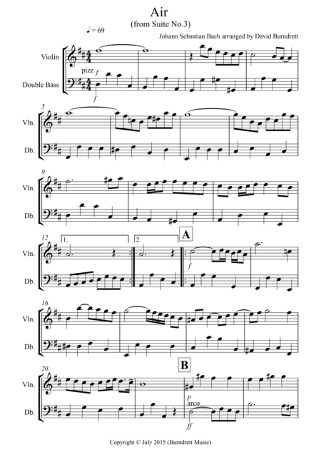 Free Sheet Music Air On A G String For Violin And Double Bass Duet