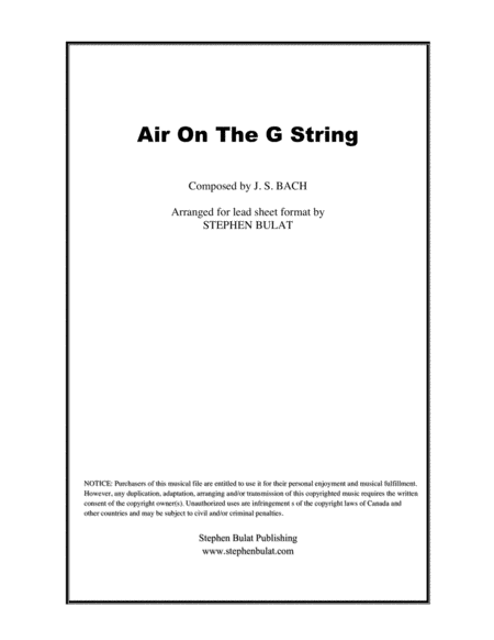 Free Sheet Music Air On G String Bach Lead Sheet In Original Key Of D