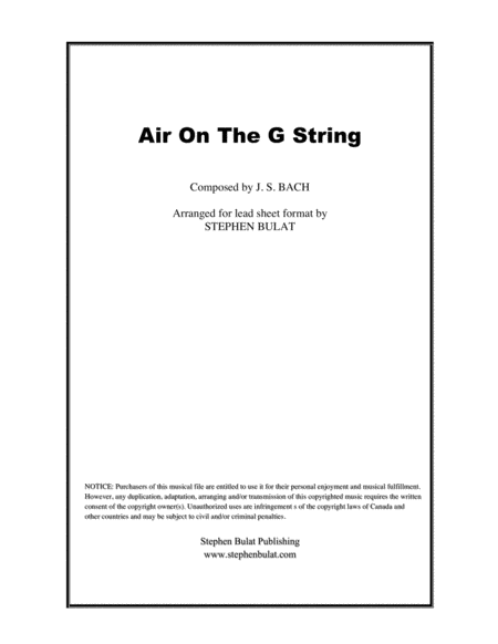 Free Sheet Music Air On G String Bach Lead Sheet Key Of E