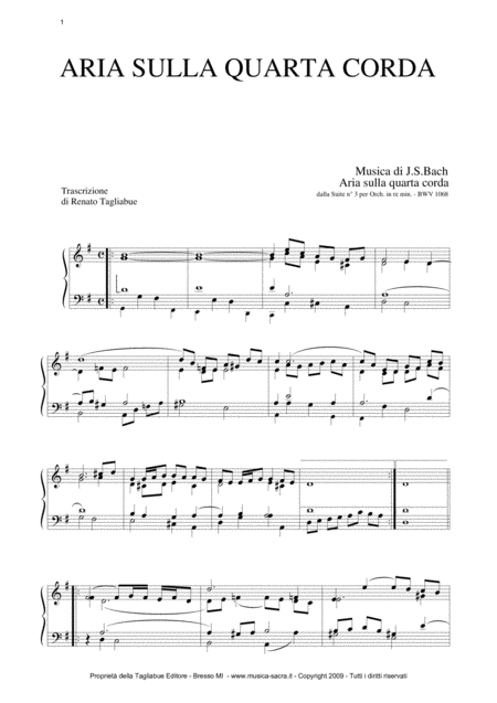 Free Sheet Music Air On G String Bwv 1068 Arr For Organ Piano