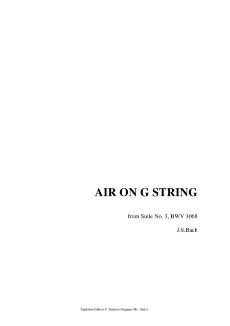 Free Sheet Music Air On The G String For String Quartet With Parts