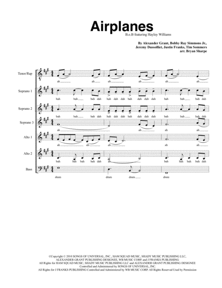 Free Sheet Music Airplanes