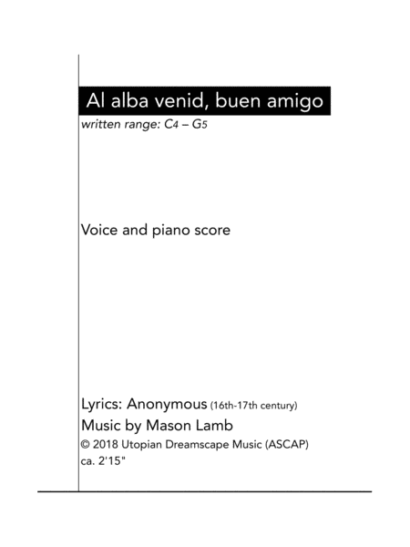 Al Alba Venid Buen Amigo Sheet Music